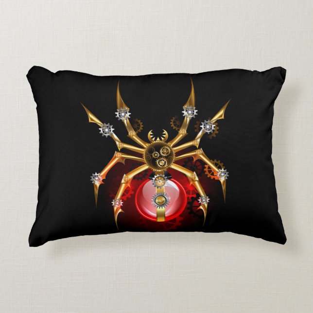 Steampunk spider on black decorative cushion (Front)