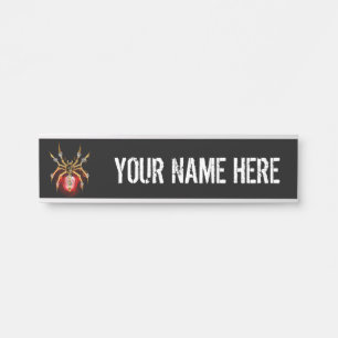 Steampunk spider on black door sign