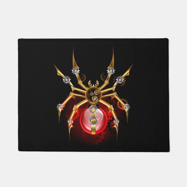 Steampunk spider on black doormat (Front)