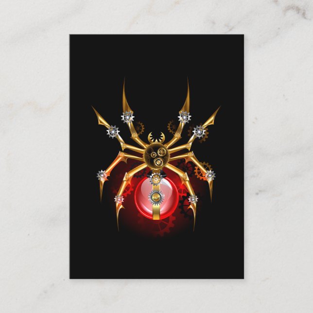Steampunk spider on black enclosure card (Front)