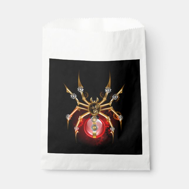 Steampunk spider on black favour bags (Front)
