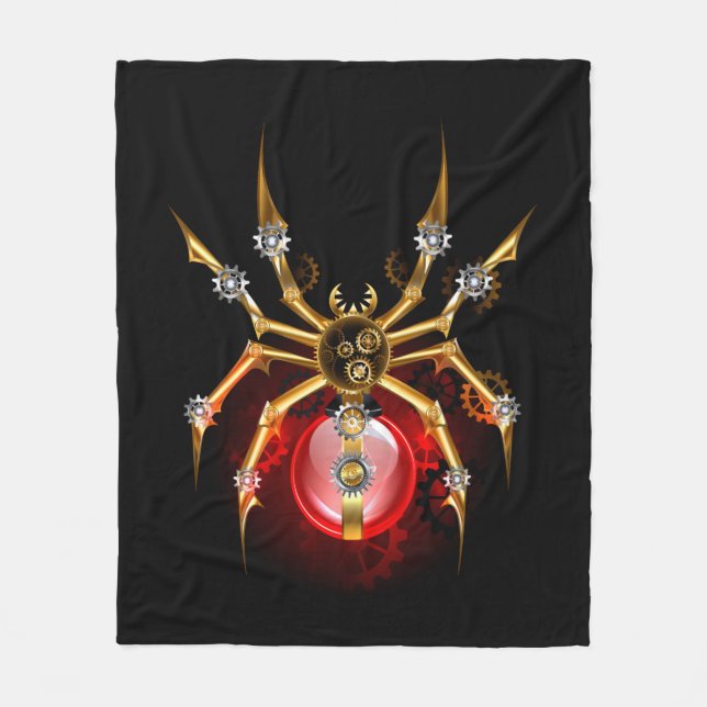 Steampunk spider on black fleece blanket (Front)