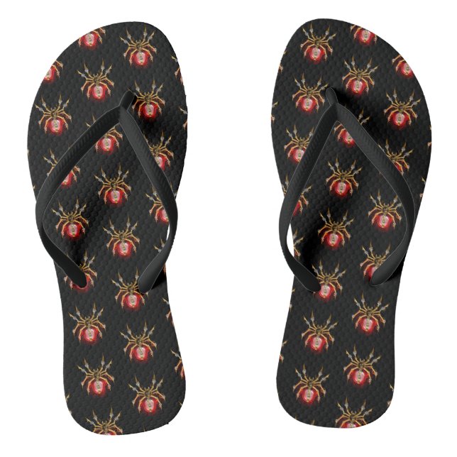 Steampunk spider on black flip flops (Footbed)