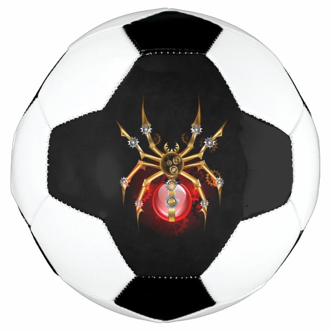 Steampunk spider on black football (Front)