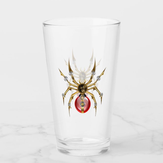 Steampunk spider on black glass (Front)