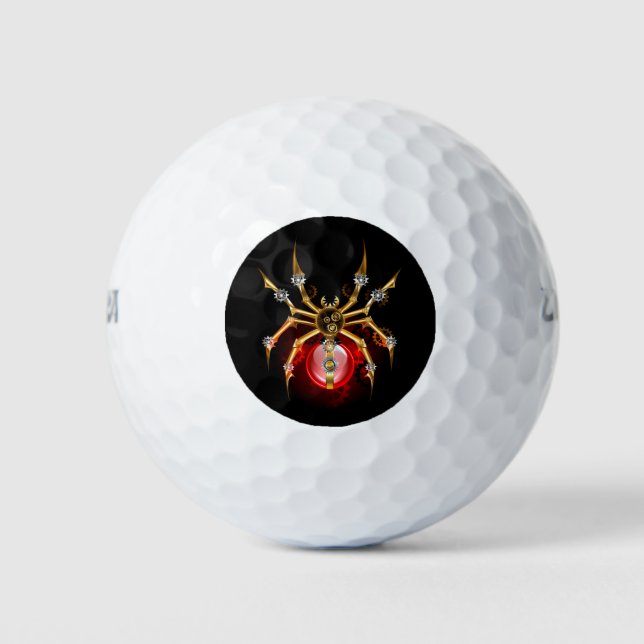 Steampunk spider on black golf balls (Front)