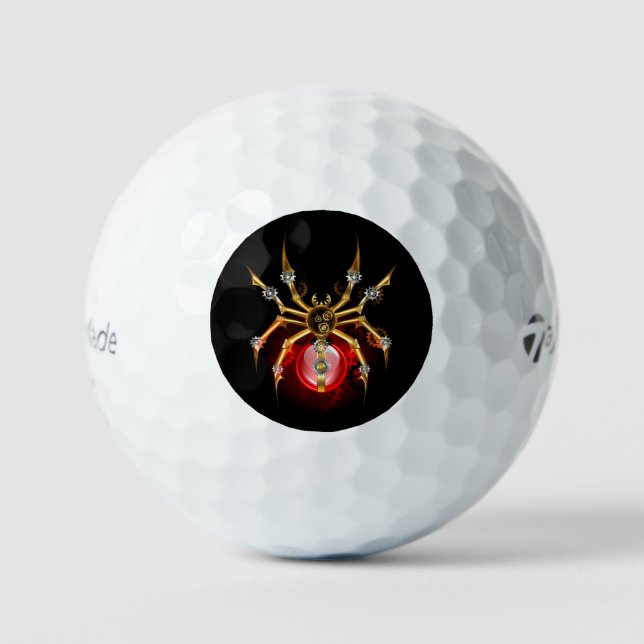 Steampunk spider on black golf balls (Front)