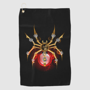 Steampunk spider on black golf towel