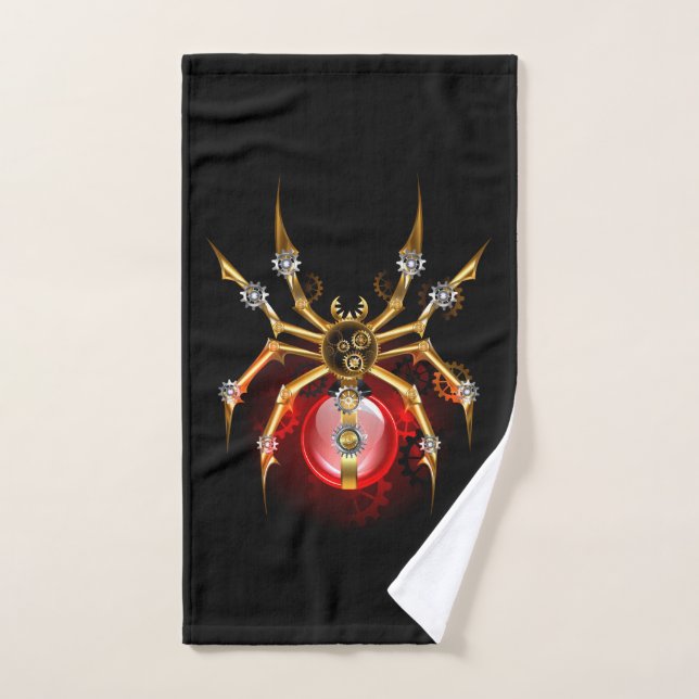 Steampunk spider on black hand towel (Hand Towel)