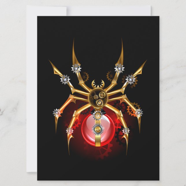Steampunk spider on black holiday card (Front)