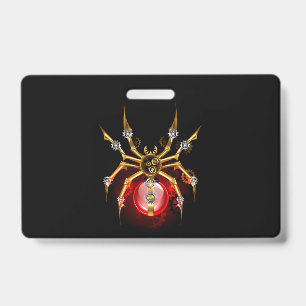 Steampunk spider on black ID badge