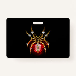 Steampunk spider on black ID badge