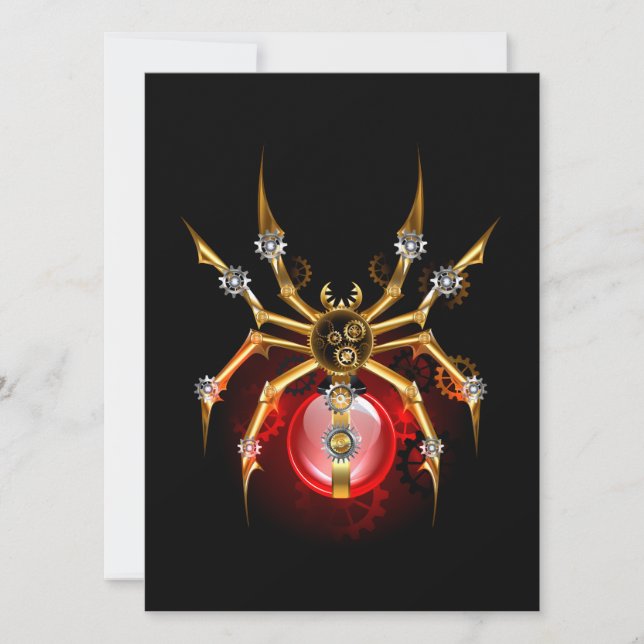 Steampunk spider on black invitation (Front)