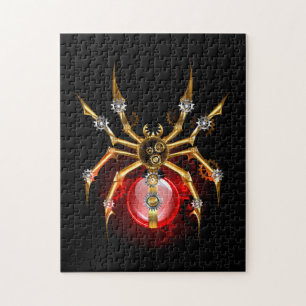 Steampunk spider on black jigsaw puzzle