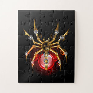 Steampunk spider on black jigsaw puzzle