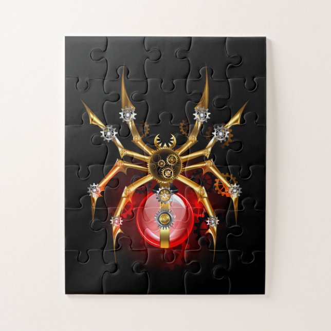Steampunk spider on black jigsaw puzzle (Vertical)