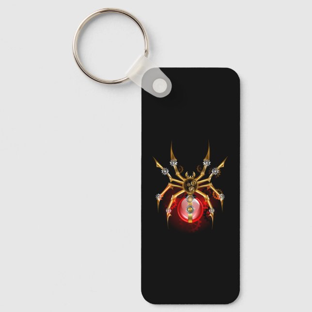 Steampunk spider on black key ring (Front)