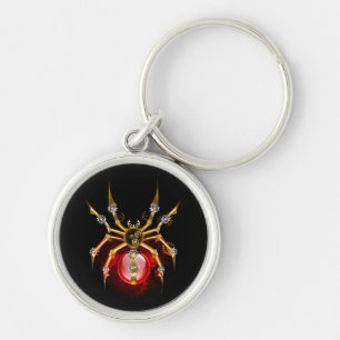 Steampunk spider on black key ring