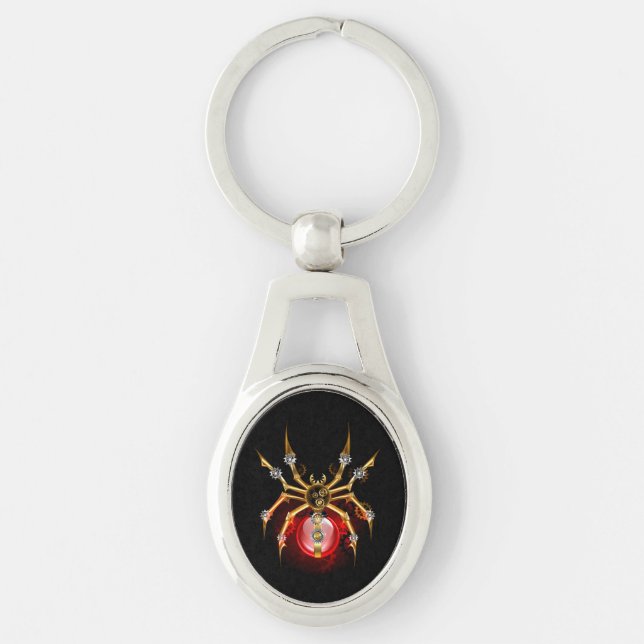 Steampunk spider on black key ring (Front)