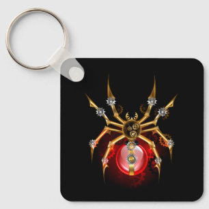 Steampunk spider on black key ring