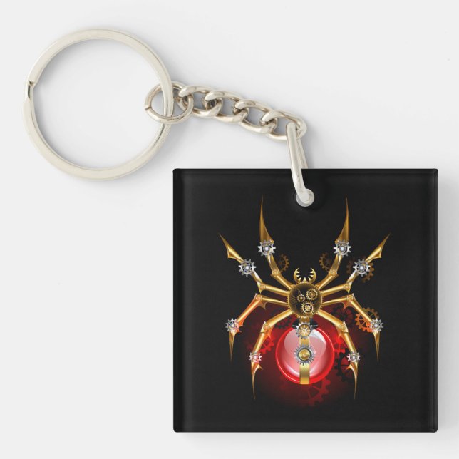Steampunk spider on black key ring (Front)