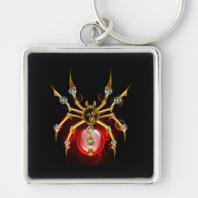 Steampunk spider on black key ring (Front)