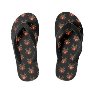 Steampunk spider on black kid's flip flops