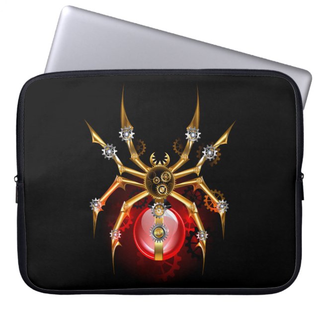 Steampunk spider on black laptop sleeve (Front)