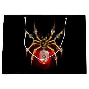 Steampunk spider on black large gift bag
