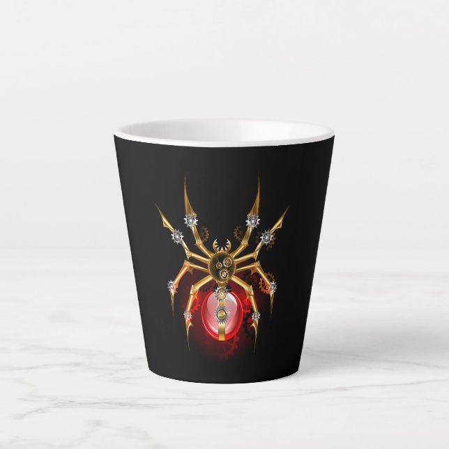 Steampunk spider on black latte mug (Front)