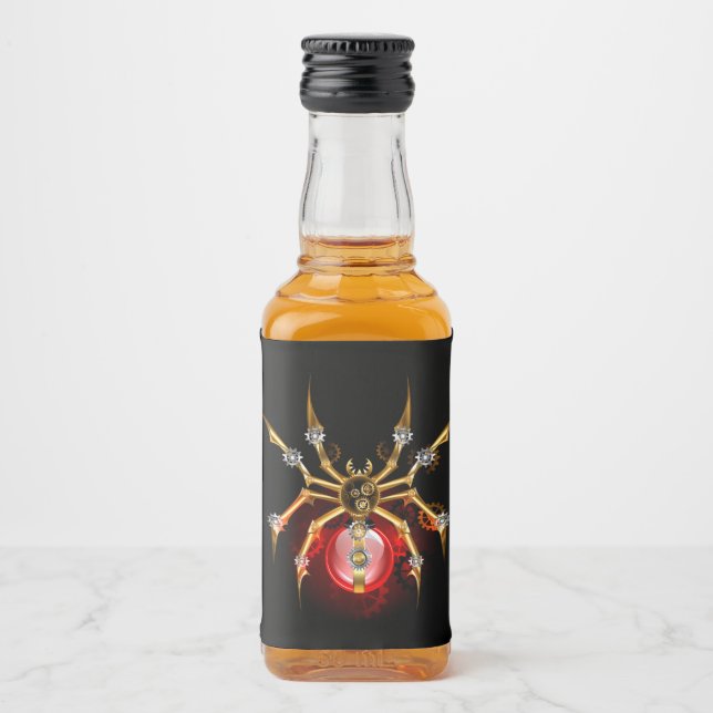 Steampunk spider on black liquor bottle label (Front)