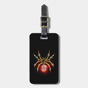 Steampunk spider on black luggage tag