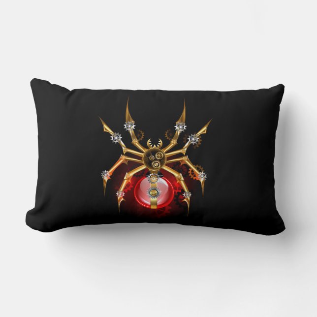 Steampunk spider on black lumbar cushion (Front)