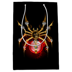 Steampunk spider on black medium gift bag
