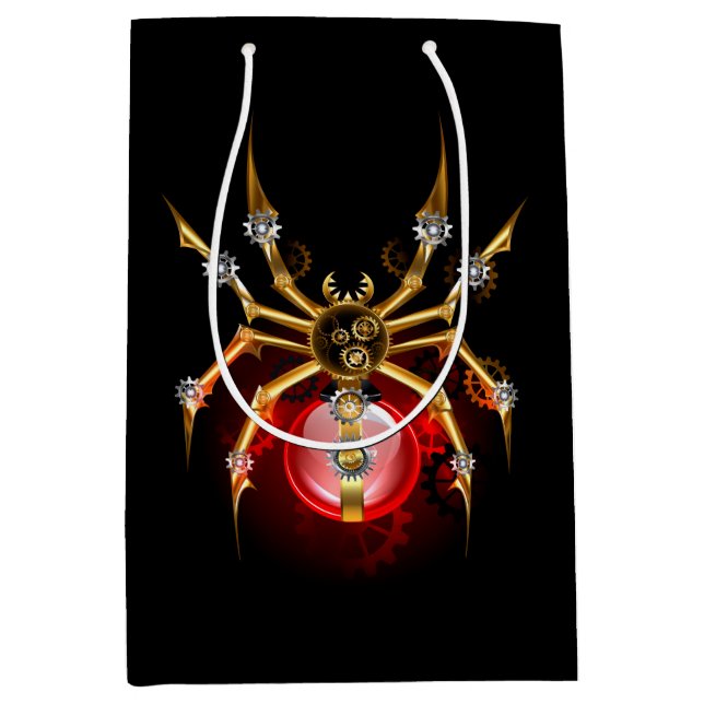 Steampunk spider on black medium gift bag (Front)