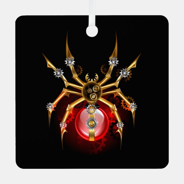 Steampunk spider on black metal tree decoration (Front)