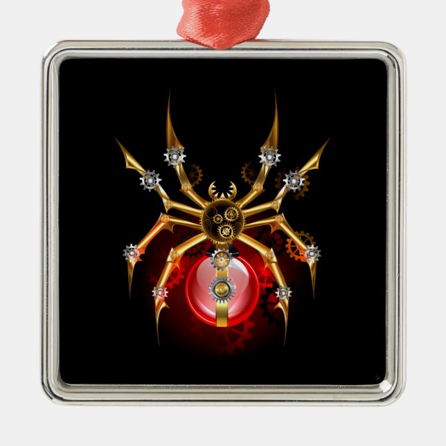 Steampunk spider on black metal tree decoration (Front)