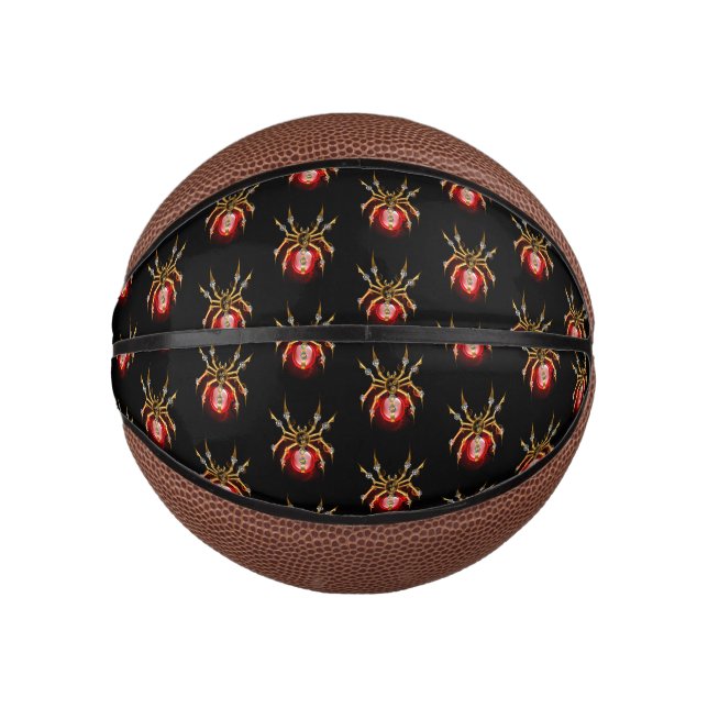 Steampunk spider on black mini basketball (Front)