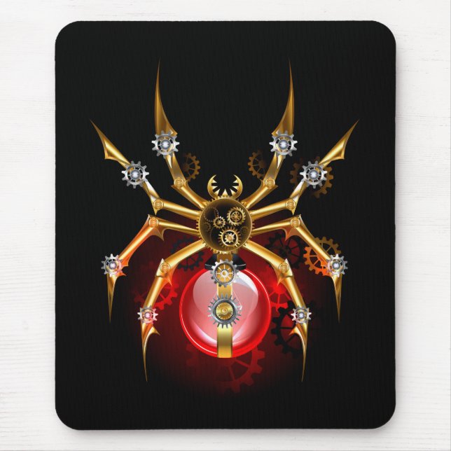 Steampunk spider on black mouse mat (Front)