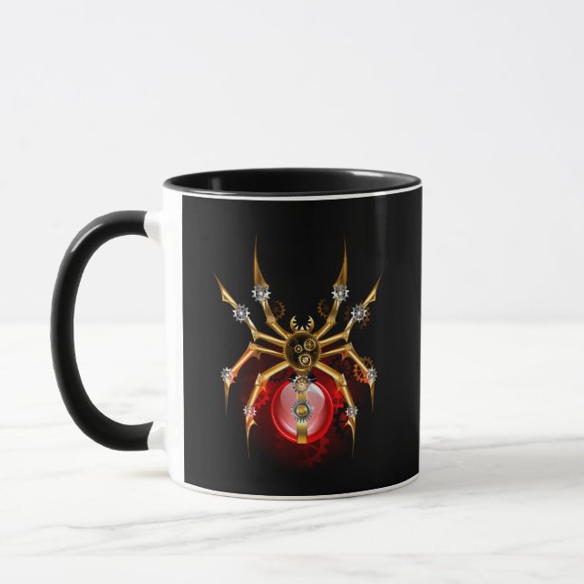 Steampunk spider on black mug (Left)