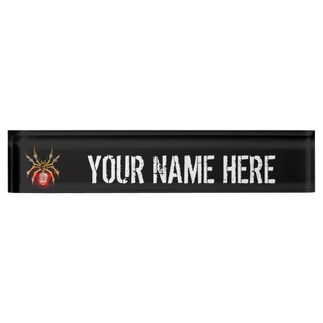 Steampunk spider on black nameplate (Front)