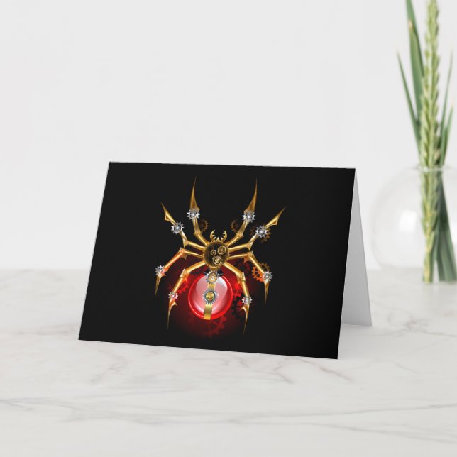 Steampunk spider on black note card (Front)
