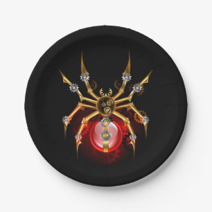 Steampunk spider on black paper plate
