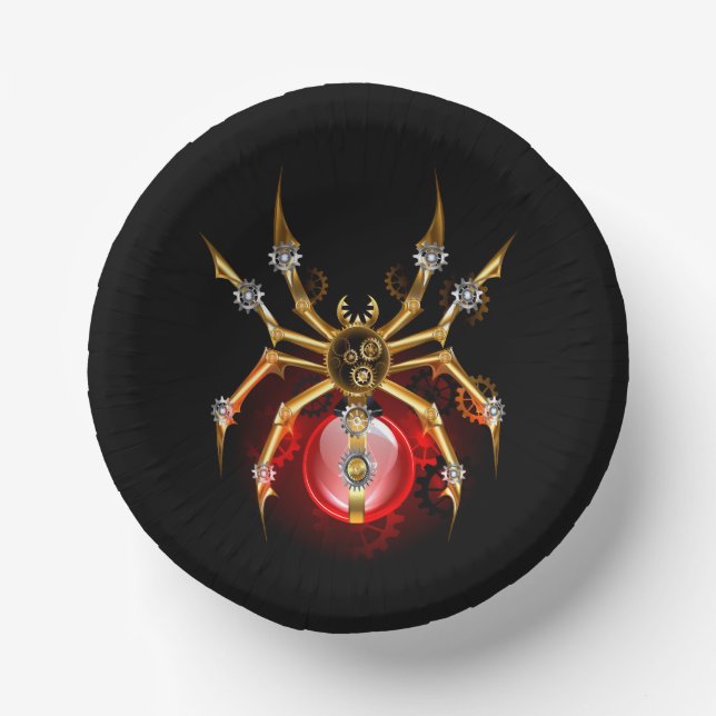 Steampunk spider on black paper plate (Front)