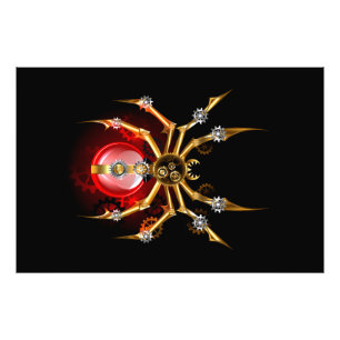 Steampunk spider on black photo print