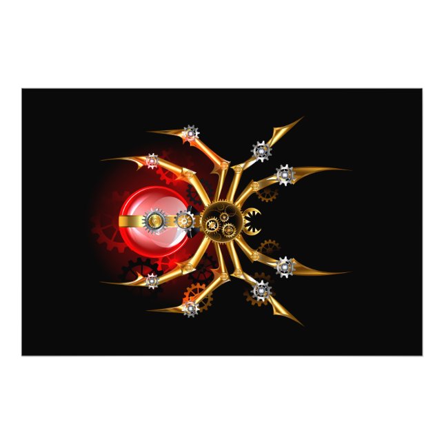 Steampunk spider on black photo print (Front)