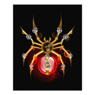 Steampunk spider on black photo print