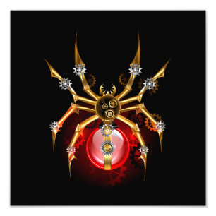 Steampunk spider on black photo print
