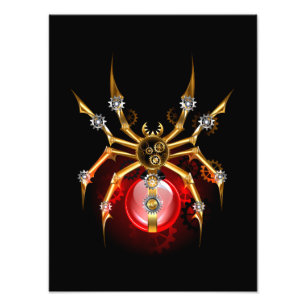 Steampunk spider on black photo print