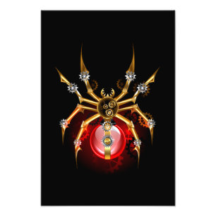 Steampunk spider on black photo print